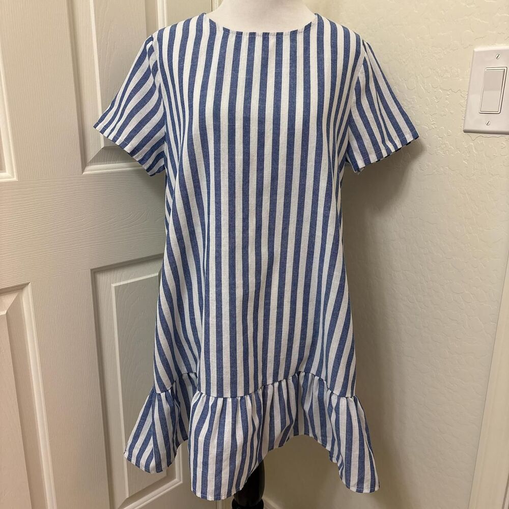 Shein Women's Blue and White Dress